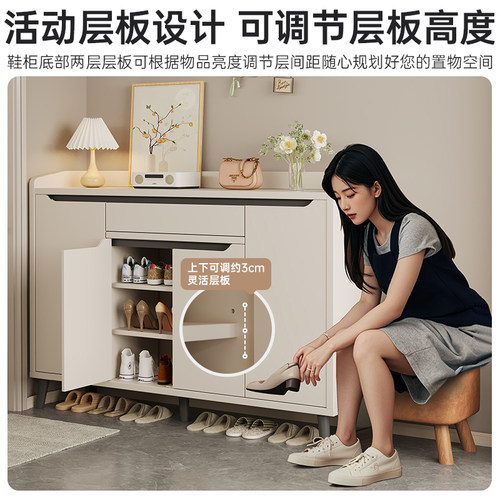 入户实木芯鞋柜家用门口室内靠墙玄关柜一体大容量储物收纳柜鞋架 - 图3