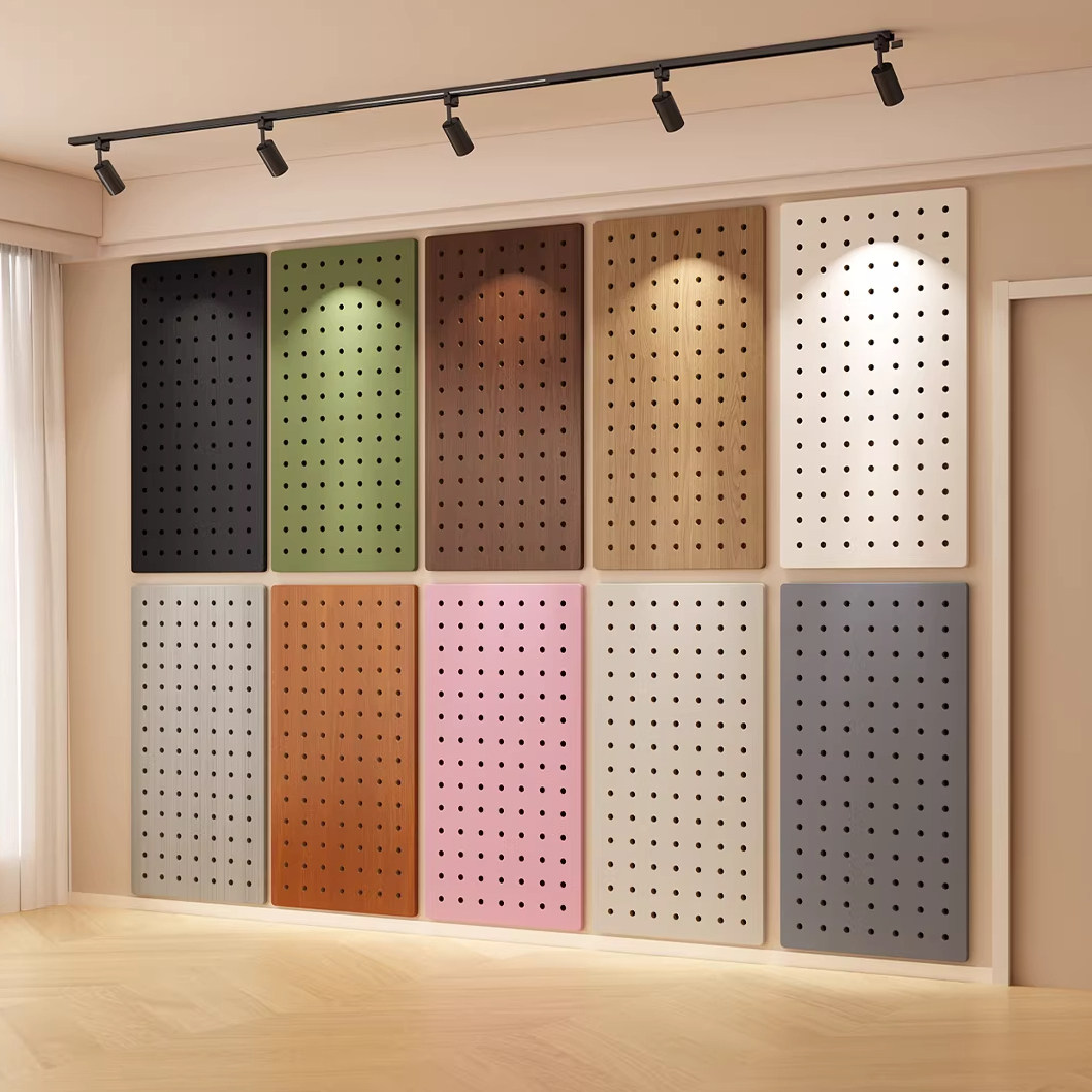 Home living room background wall solid wood hole board customization