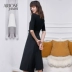 Ainos Ya Shi váy đen 2019 mùa thu mới của phụ nữ eo là khí chất mỏng cao cấp váy giả hai mảnh - Váy eo cao
