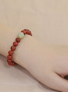 国潮天然南红圆珠手串和田玉手链