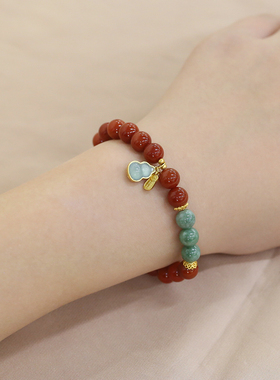 国潮天然南红s925银葫芦圆珠手链