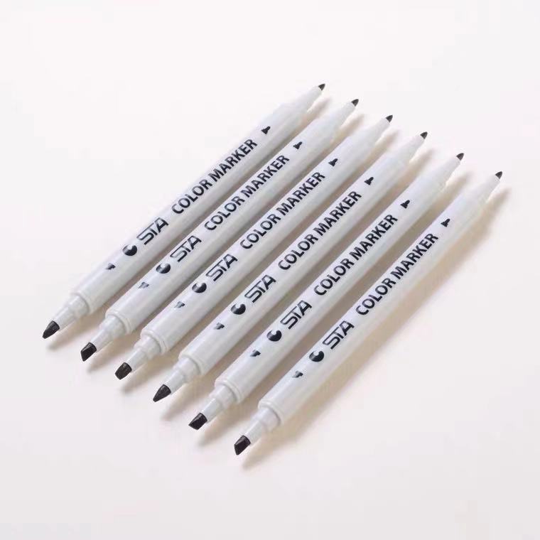 sta斯塔3100双头点柱笔马克笔黑色点柱笔水性快题画建筑柱子记号笔3-4MM双头笔出水顺畅耐磨耐擦黑色点柱笔 - 图1