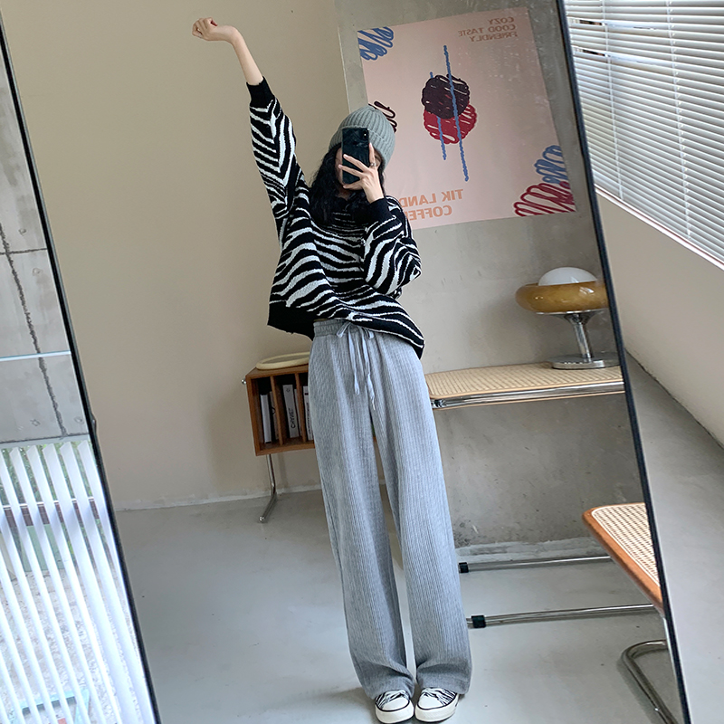 比丽福旗舰店白色灯芯绒裤子女春秋阔腿裤新款秋冬加绒宽松直筒显瘦休闲裤1