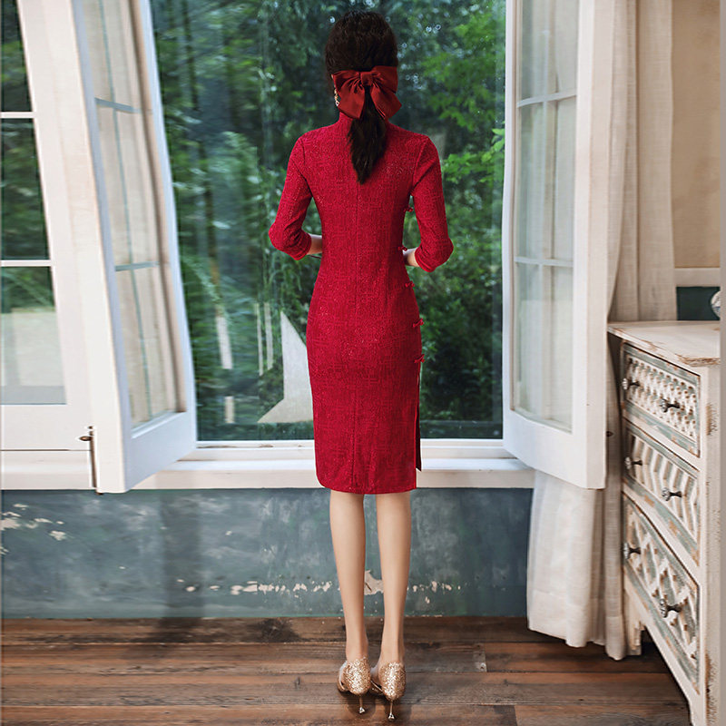 中式旗袍新娘酒红色平时可穿敬酒服 乐唯尚旗袍