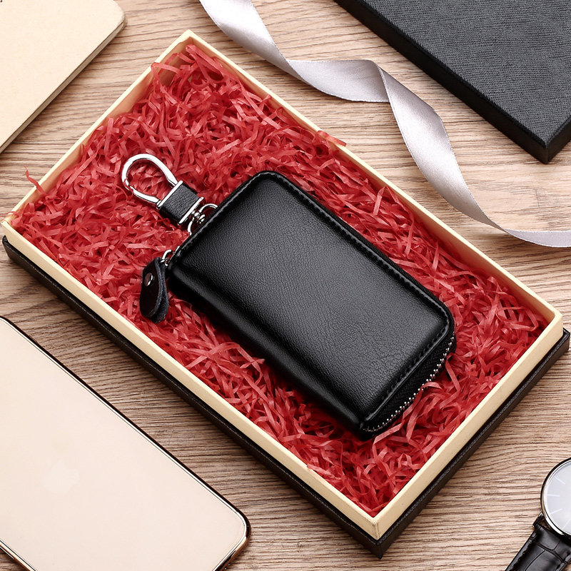 简约大容量拉链钥匙包男腰挂真牛皮 瑞贝卡罗西钥匙包