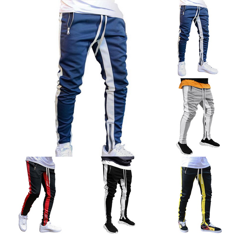 Mens Joggers zipper Casual Pants Fitness Sportswear Tracksu - 图1