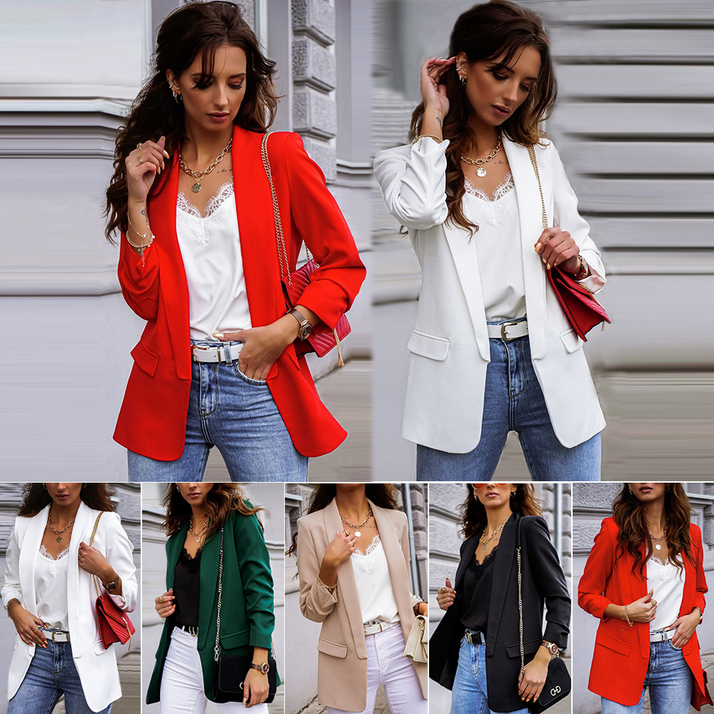 2020 Autumn Winter Coat Women Blazers Solid Color Simple Off - 图1