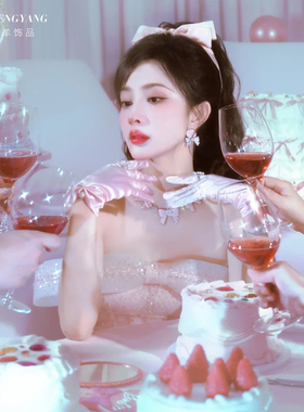 雪梦羊手套粉色短款礼服缎面配饰