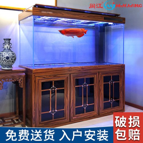 闽江大型水族箱中式超白玻璃底滤客厅金鱼缸办公室风水招财龙鱼缸 - 图1