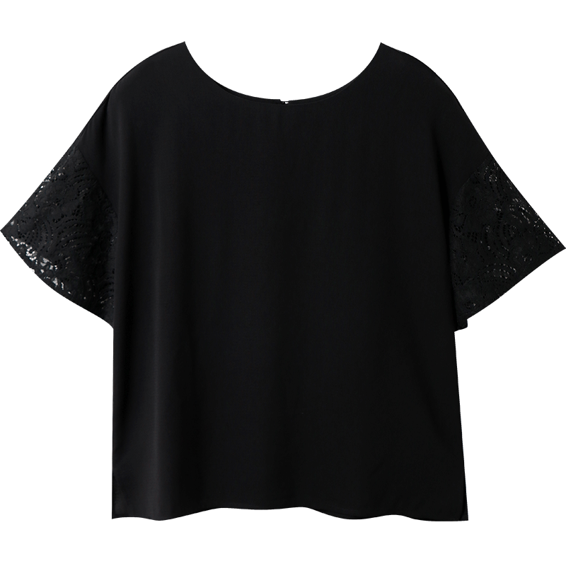 Orange Bear Summer Base Shirt Elegant Hollow Lace Spliced Short Sleeve Chiffon Shirt Top Women's Large Size AB9501