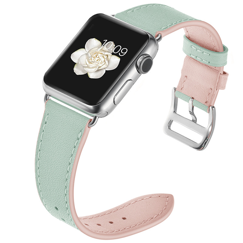 适用apple watch5表带 iwatch1/2/3/代手工真皮表带苹果手表表带男苹果series4小牛皮腕带运动40/38/42/44MM-图3