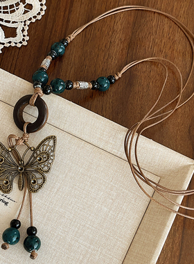 波西米亚蝴蝶结串珠项链女异域