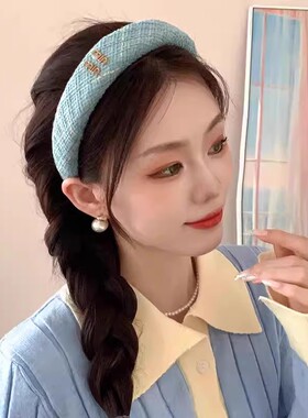 蓝色发箍女款高级感宽边