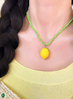 彩色水果撞色串珠项链女小众