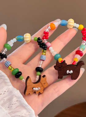彩色多巴胺小狗串珠手链女