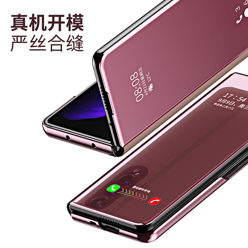 三星zfold3手机壳Samsung z fold3简约时尚5g镜面翻盖式galaxy视窗皮套W22前后全包foid3折叠可支撑支架ford3-图2