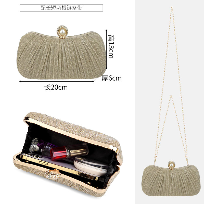 Banquet bag with long and short shoulder chains, pleated design style