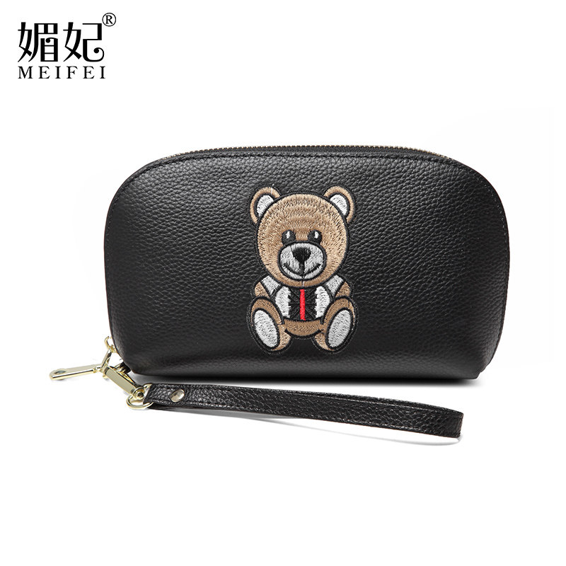 真皮2023时尚新款刺绣小熊潮贝壳包 媚妃女士包袋