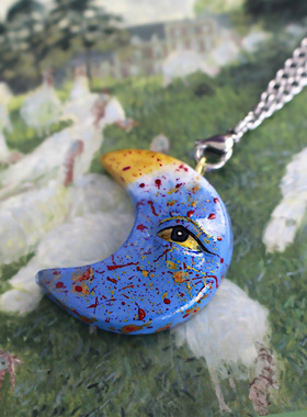 男女陶瓷手绘月亮项链手工饰品