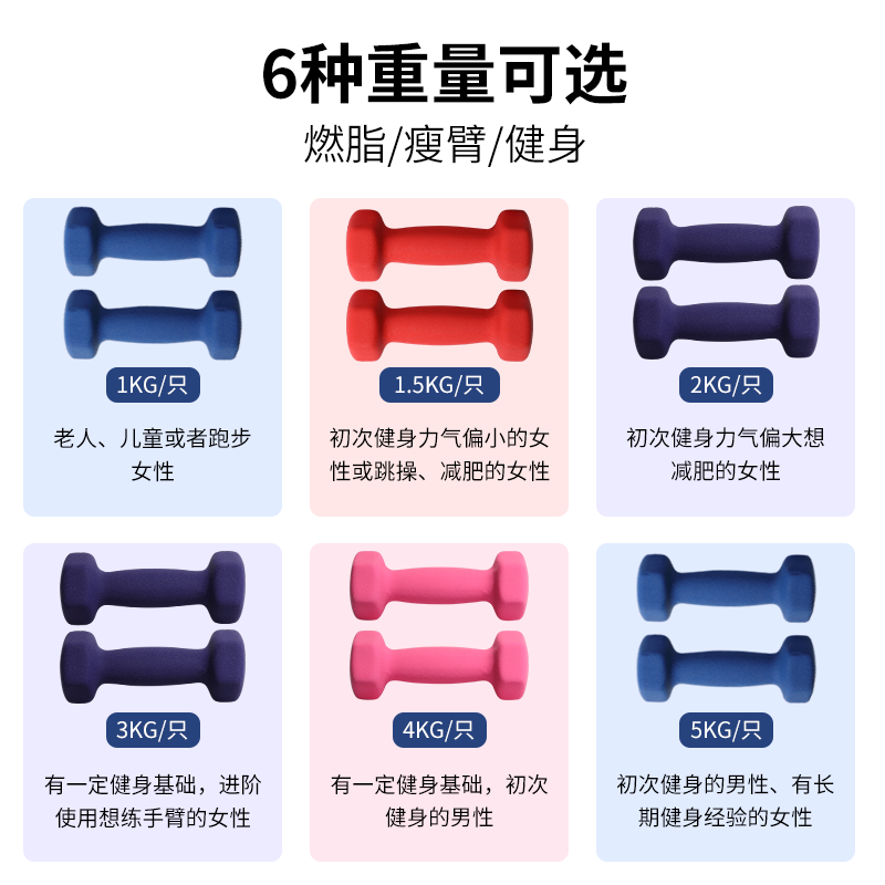 来鸟运动专营店小哑铃女士健身男士运动儿童小哑铃瑜伽器材家用套装组合瘦手臂3