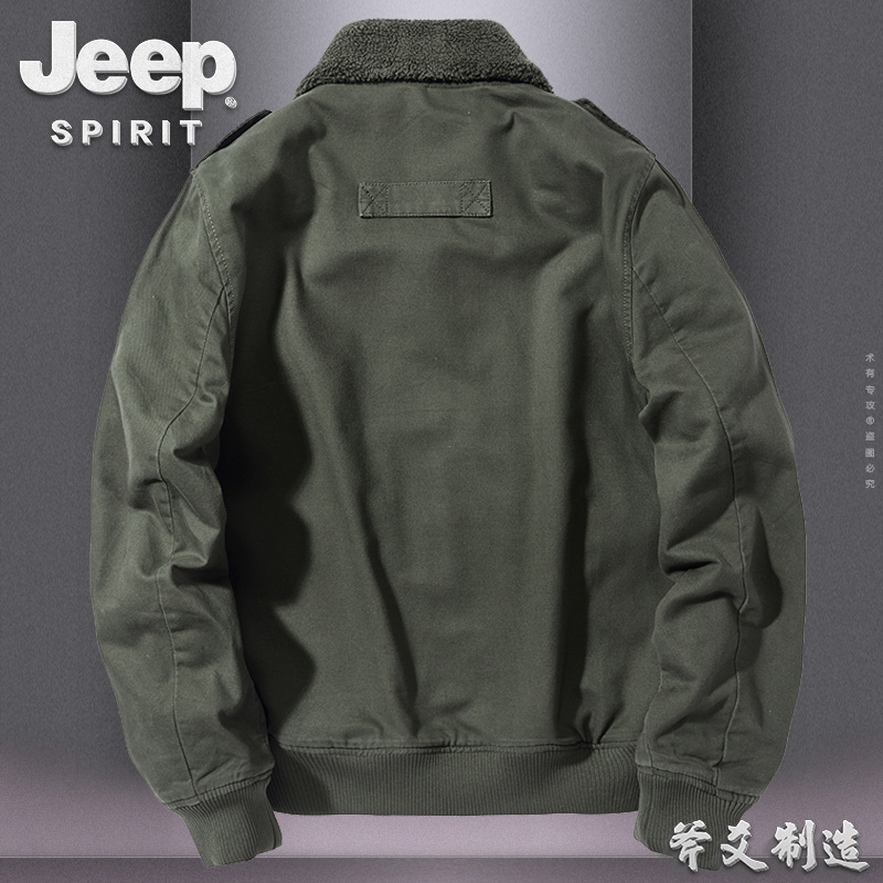 夹克男冬季新款加绒上衣服男秋冬棉服牛仔宽松飞行员大码工装外套 - 图3
