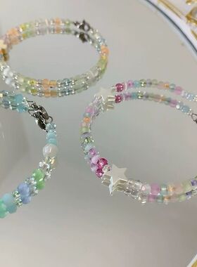 ins手工新款上市甜美原创米珠手链饰品记忆钢圈手串抽抽乐盲盒