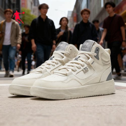 乔丹男鞋高帮板鞋正品空军一号冬款皮面防水保暖休闲鞋白色运动鞋 - 图0