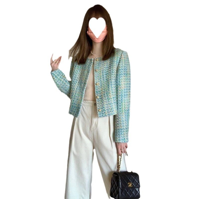 绿色小香风外套女秋冬2026新款法式气质名媛高级感小个子短款上衣,淘宝优惠券,粉丝福利购,淘宝优惠卷