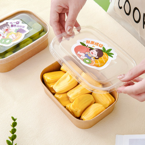 一次性打包盒加厚牛皮纸餐盒长方形外卖便当盒轻食饭盒外出携带盖 - 图0