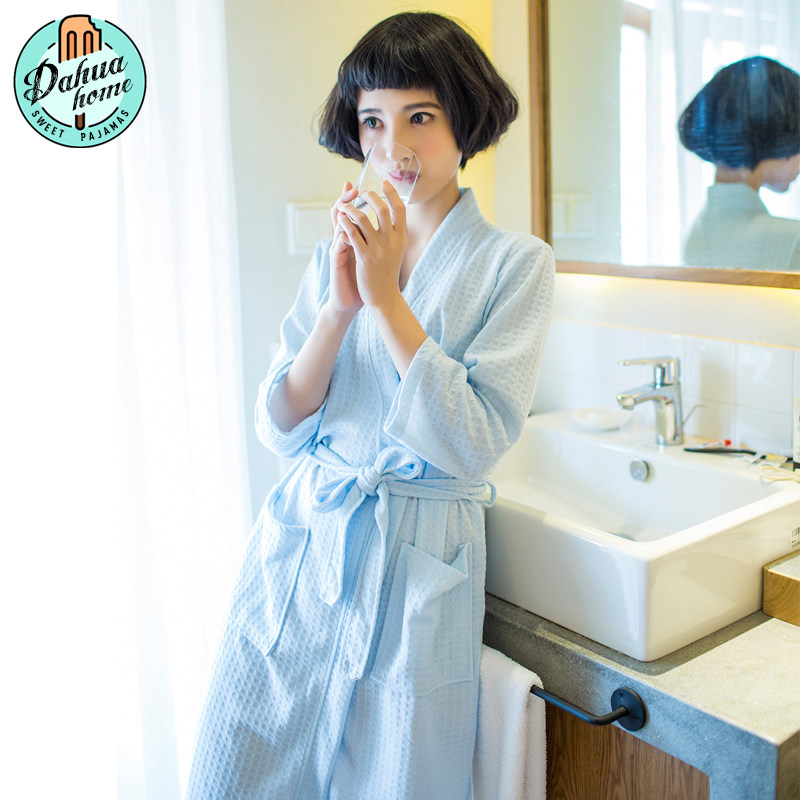 夏天华夫格简约可爱七分袖睡袍 dahuahome睡袍/浴袍