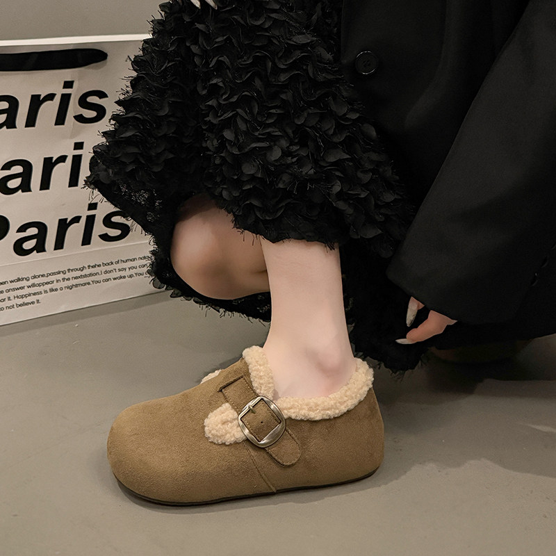 一脚蹬加绒加厚勃肯鞋女34码2025冬季新款保暖毛毛豆豆鞋软底棉鞋,淘宝优惠券,粉丝福利购,淘宝优惠卷