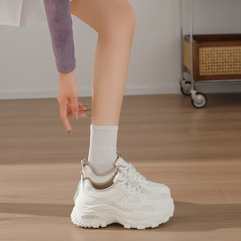 韩版爆款透气网面小白鞋女2026春季新款厚底增高老爹鞋百搭运动鞋,淘宝优惠券,粉丝福利购,淘宝优惠卷