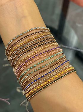 彩色链条编织手绳女轻奢小众百搭叠戴情侣手链时尚气质设计感手饰