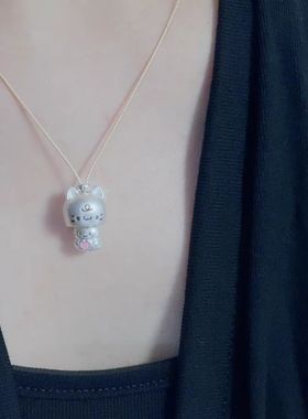 新款躲猫猫项链女可爱卡通项链古法银吊坠情侣项链女友情人节礼物