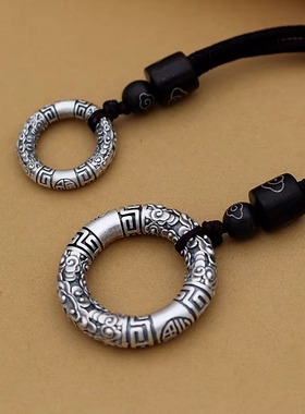 新中式实心祥云圈吊坠男女情侣款个性复古民族风平安扣项链挂件百