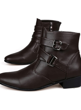 无鞋带马丁靴男款粗跟