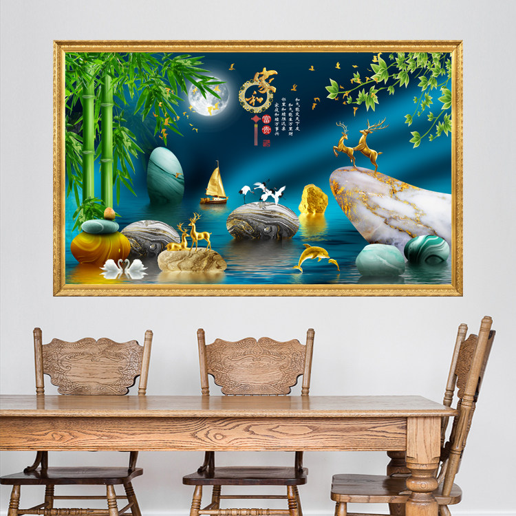 自粘墙贴画现代简约麋鹿山水壁画客厅沙发背景墙画抽象装饰画壁纸,淘宝优惠券,粉丝福利购,淘宝优惠卷