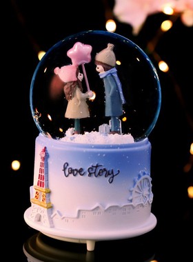 梦幻雪花旋转水晶球情侣音乐盒