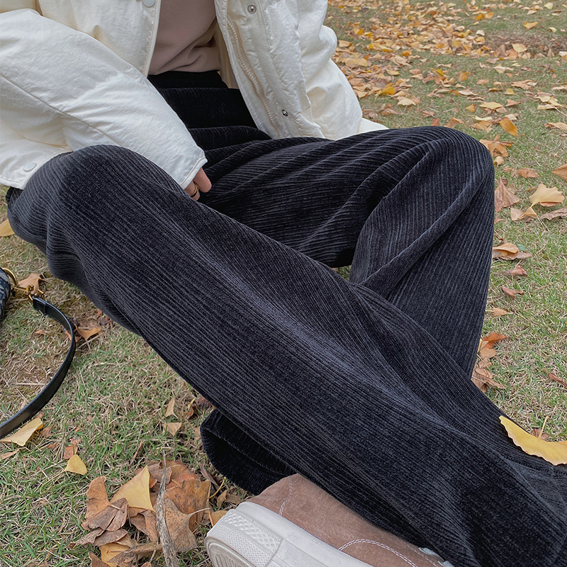 小个子灯芯绒春秋高腰米白色阔腿裤 lulupeach休闲裤