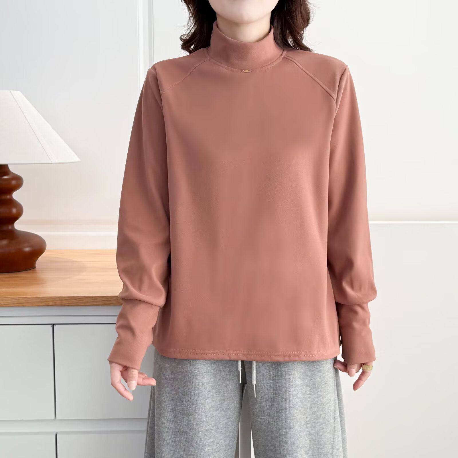 大码胖妹妹纯色半高领德绒长袖T恤女秋冬显瘦遮肉上衣内搭打底衫,淘宝优惠券,粉丝福利购,淘宝优惠卷