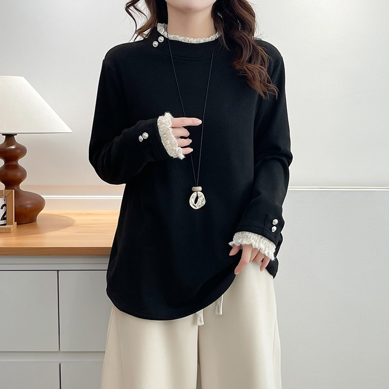 大码胖mm蕾丝拼接花边德绒打底衫女士200斤冬季保暖衣遮肚子内搭,淘宝优惠券,粉丝福利购,淘宝优惠卷