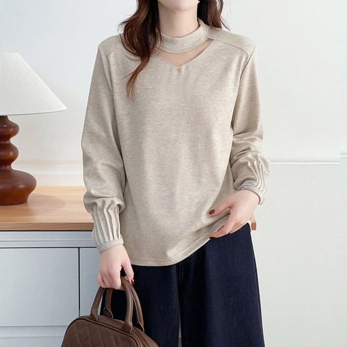 大码女装镂空别致卫衣胖MM200斤宽松遮肚子显瘦卫衣内搭保暖衣女 - 图1