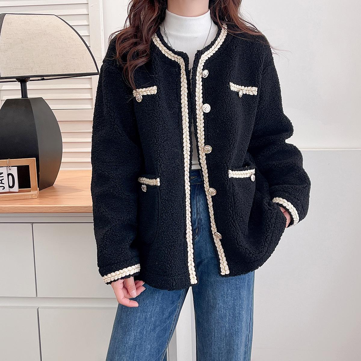 小香风外套女大码胖mm秋冬季新款厚外套羊羔毛棉服毛绒茸皮毛一体 - 图1