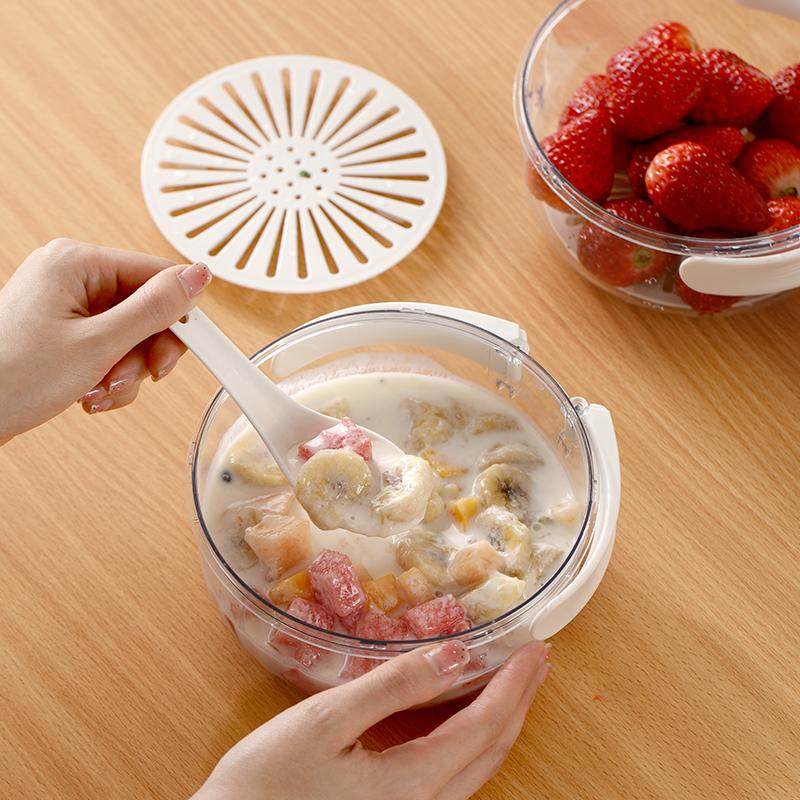 新款多功能沥水篮带盖洗水果蔬菜滤水果篮家用折叠手柄厨房保鲜碗,淘宝优惠券,粉丝福利购,淘宝优惠卷
