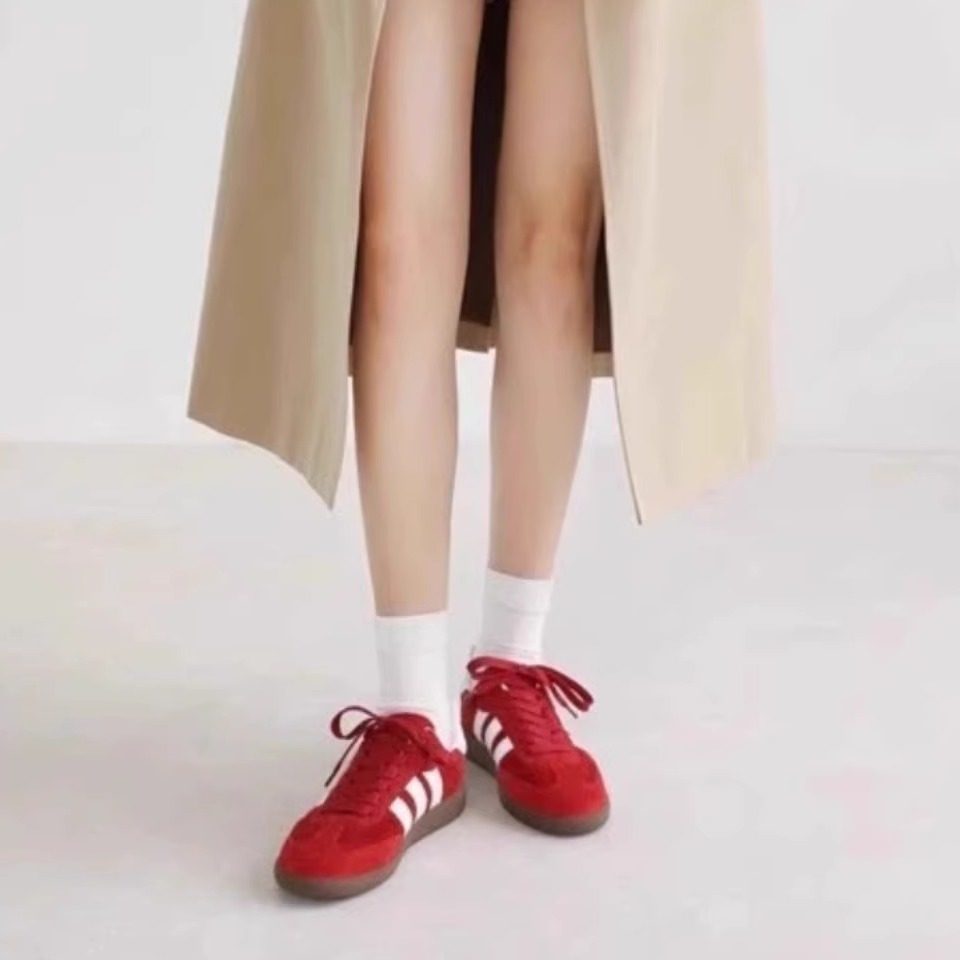 品牌撤柜真皮复古舒适红色德训鞋女秋冬百搭板鞋厚底休闲运动鞋,淘宝优惠券,粉丝福利购,淘宝优惠卷