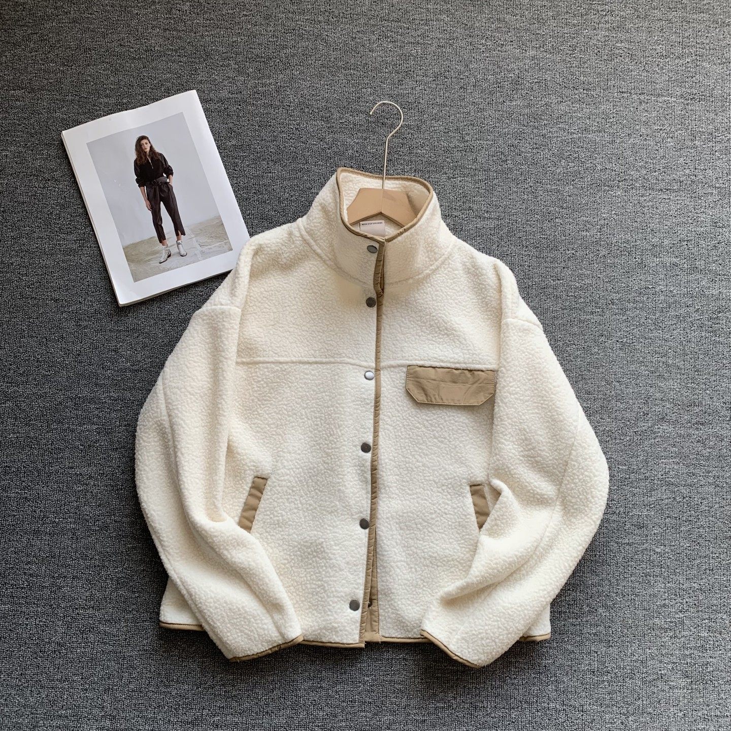 原单好货 摇粒绒撞色立领外套女春季冬款宽松休闲保暖抓绒上衣,淘宝优惠券,粉丝福利购,淘宝优惠卷