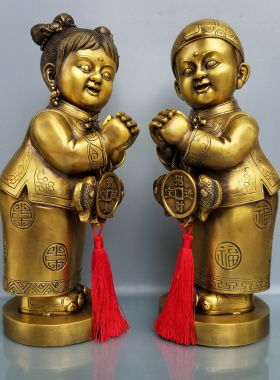 金童玉女铜像客厅摆件铜招财家居