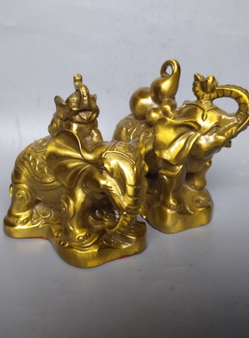 铜象摆件一对母子葫芦小象工艺品