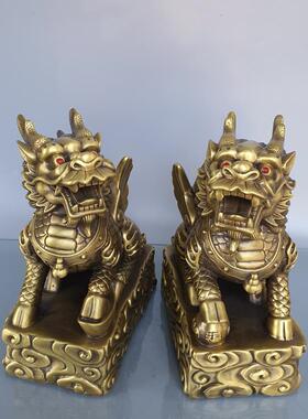 铜祥云财富麒麟摆件招财神兽一对
