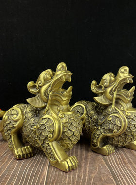 黄铜招财中式金钱貔貅神兽一对